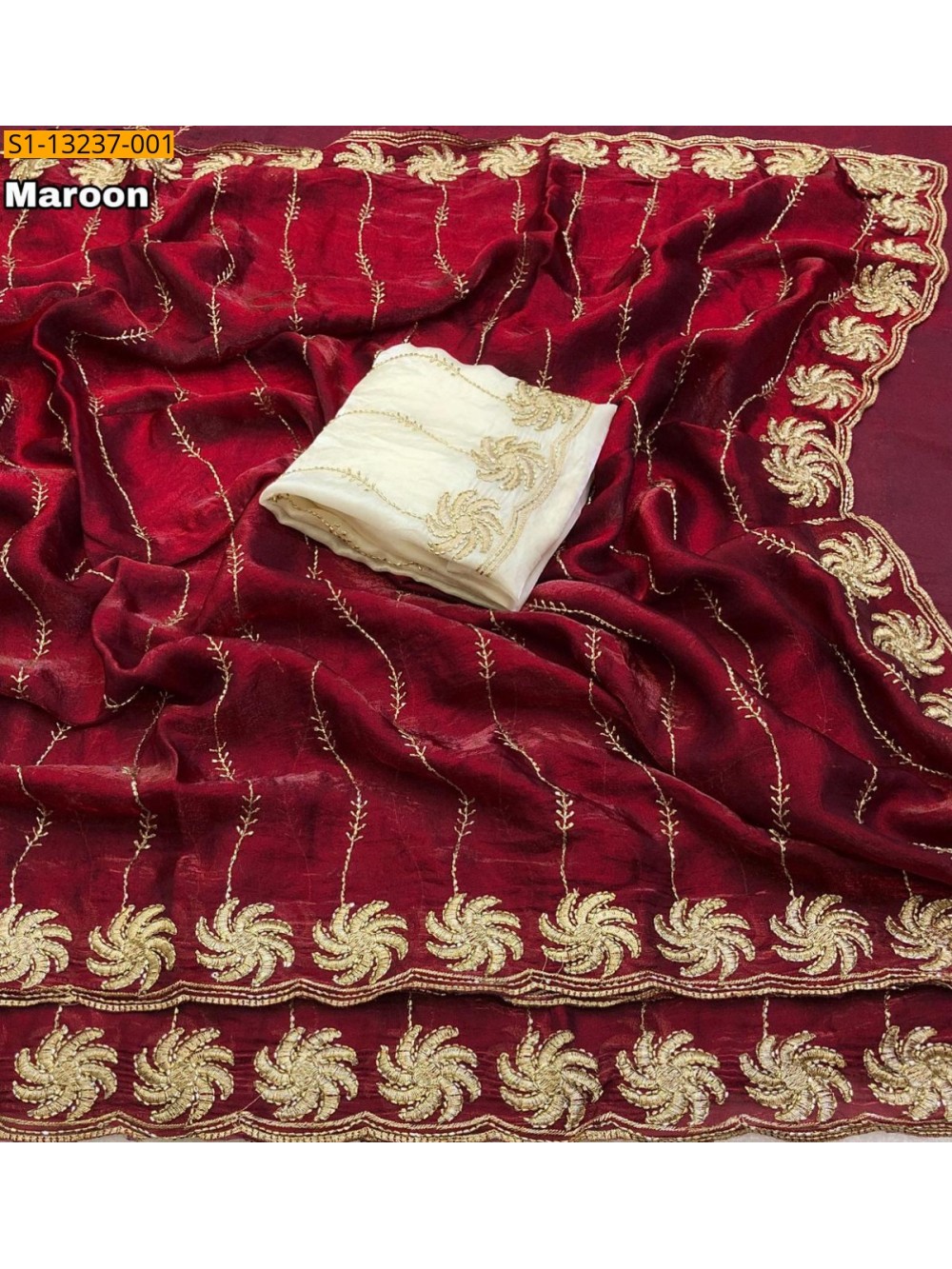 Fancy Soft Space Silk Embroidery  Saree