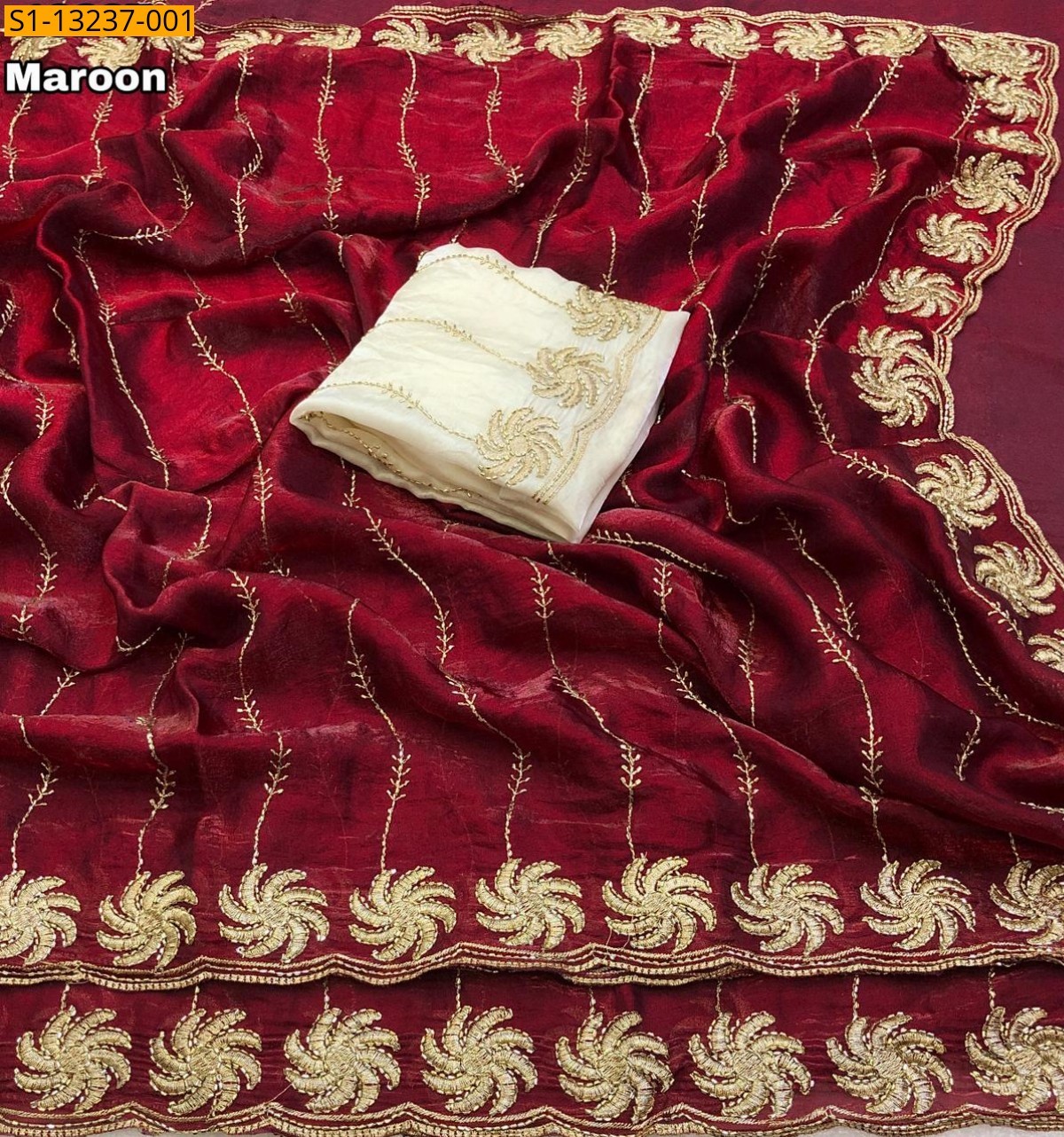 Maroon Fancy Soft Space Silk Embroidery  Saree