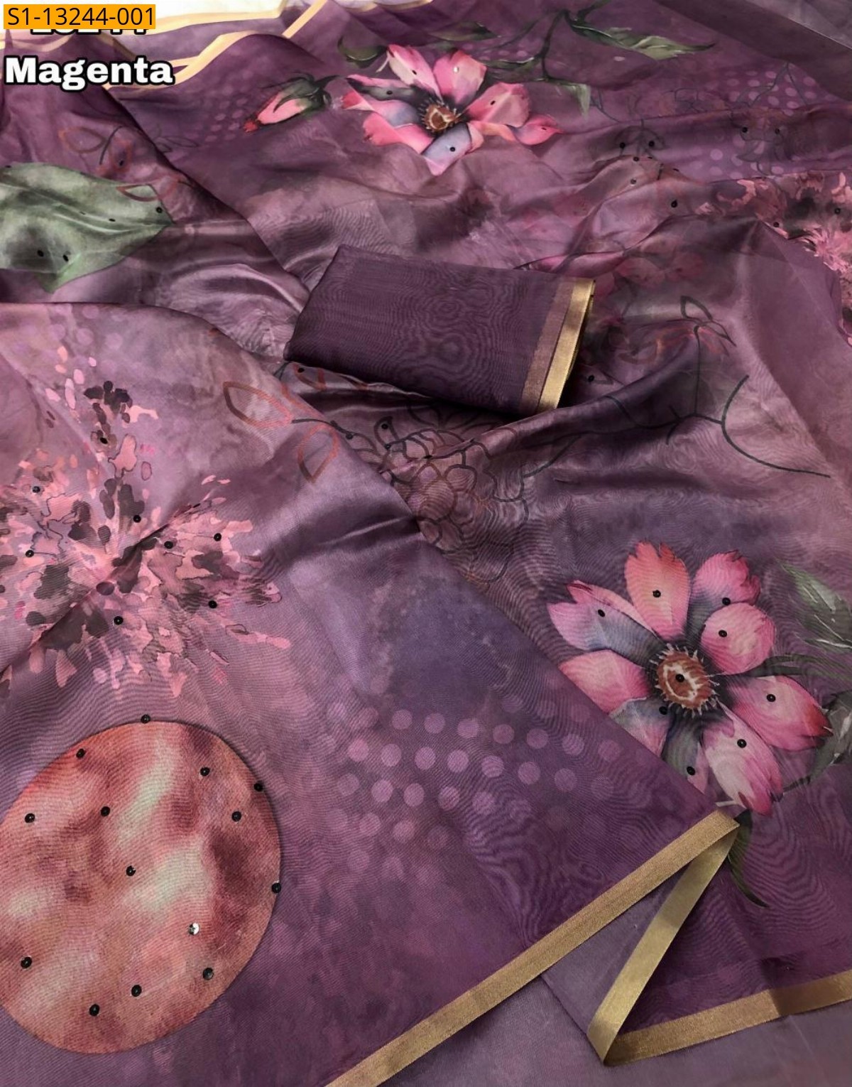 Megenta Fancy Soft Organza Saree