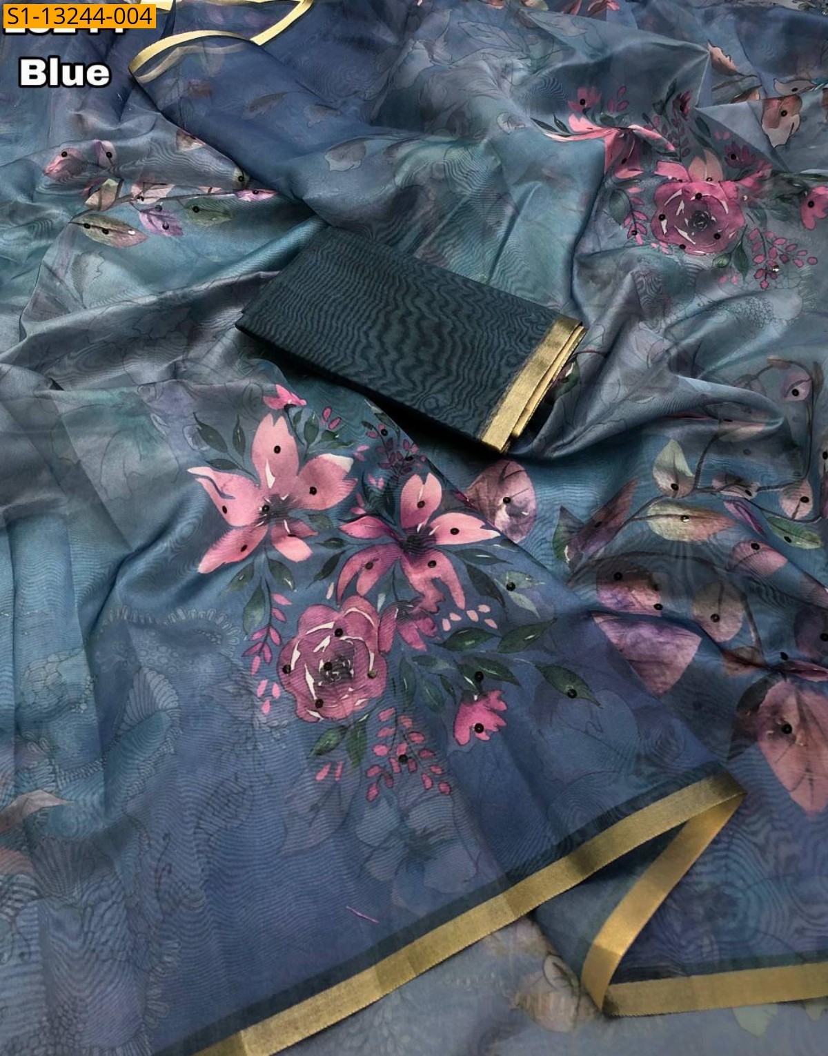 Blue Fancy Soft Organza Saree