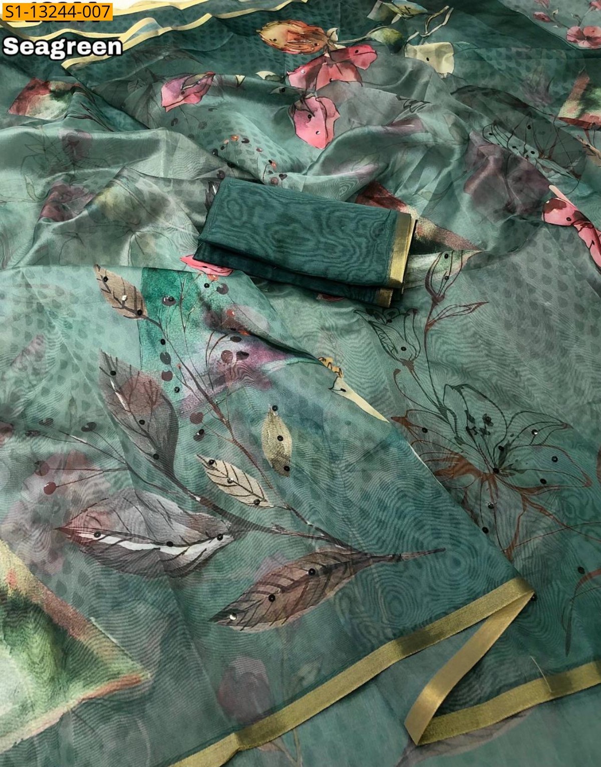 Sea Green Fancy Soft Organza Saree