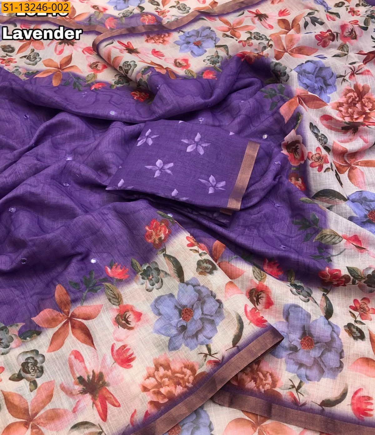 Lavender Fancy Soft Linen Saree