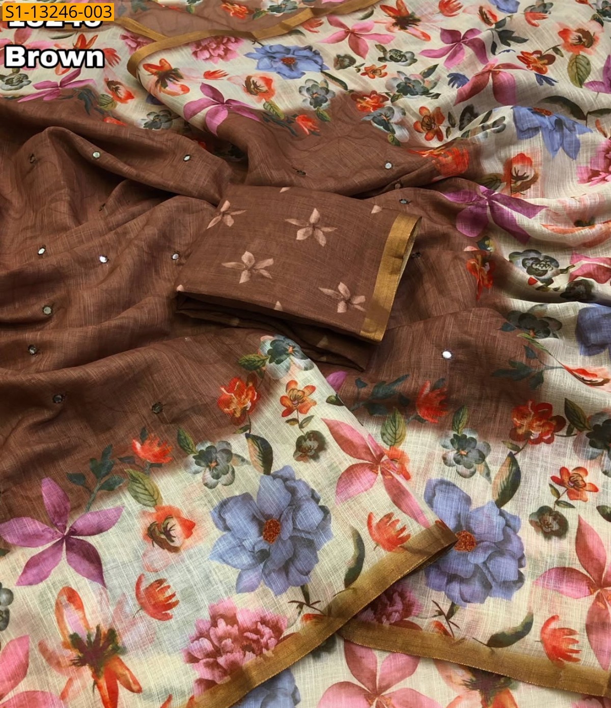 Brown Fancy Soft Linen Saree