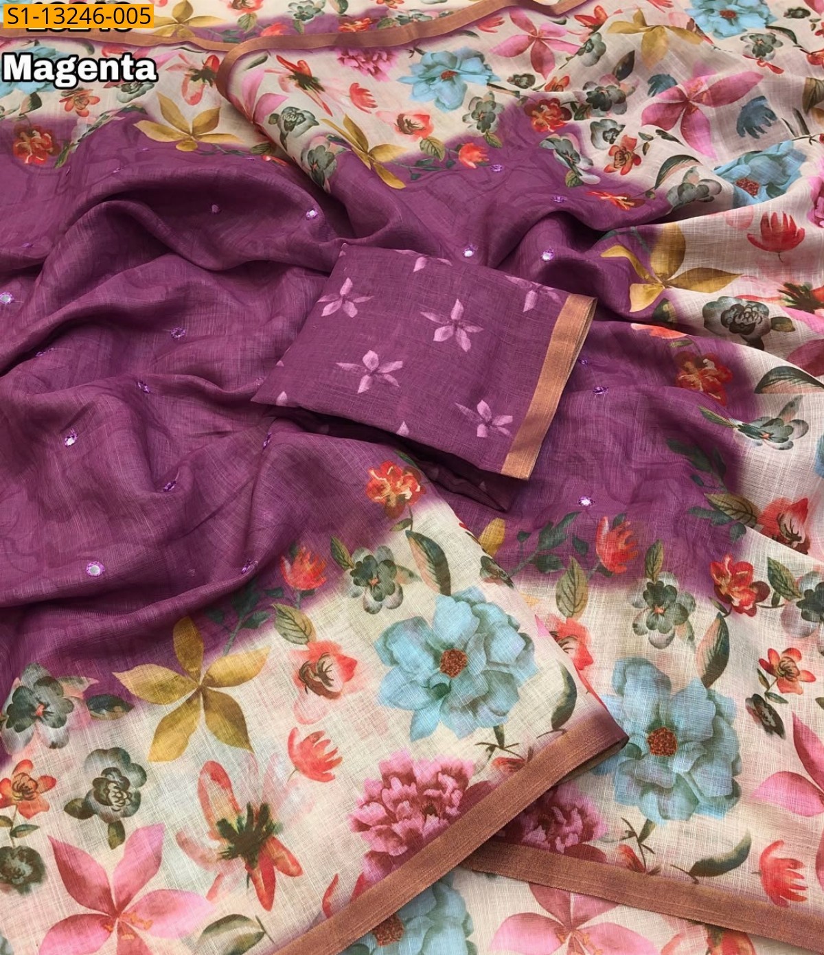 Magenta Fancy Soft Linen Saree