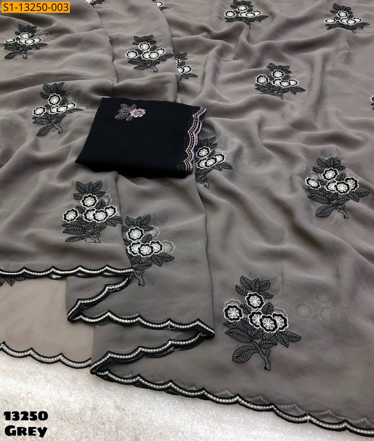 Grey Fancy Faux Georgette Saree
