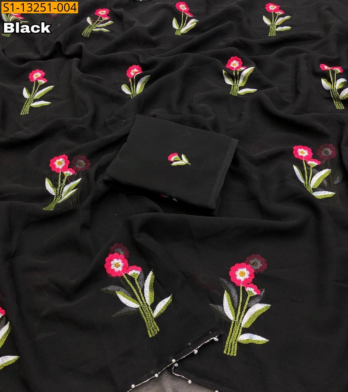 Black Fancy Faux Georgette Saree