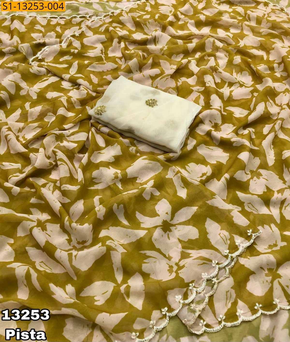 Pista Fancy chiffon Printed Saree