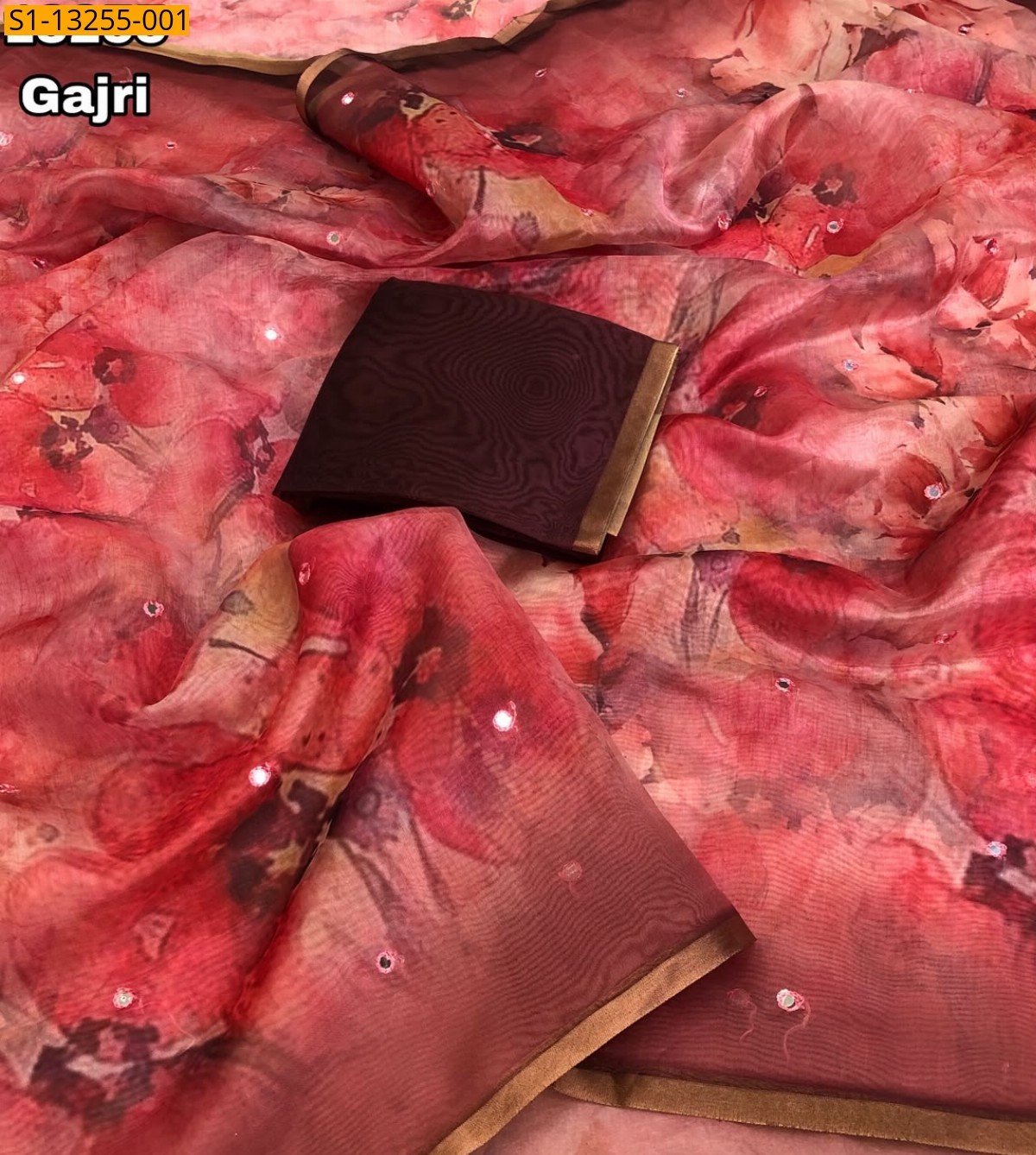 Gajri Fancy Organza Floral Sarees