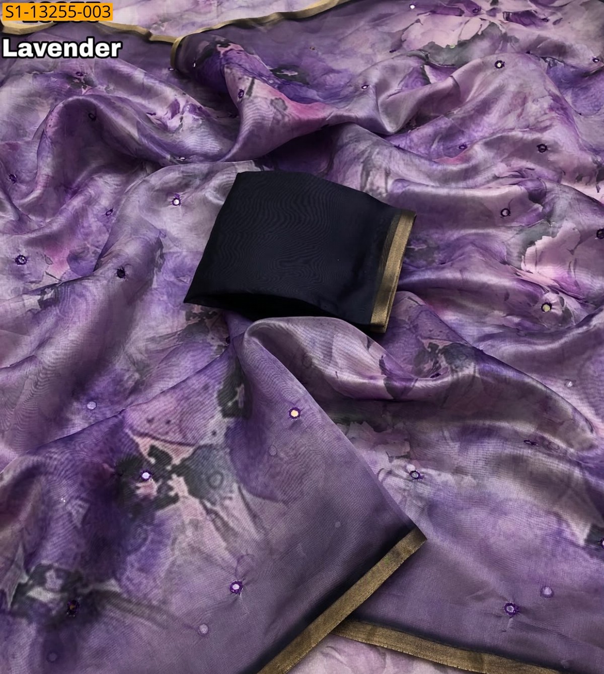 Lavender Fancy Organza Floral Sarees