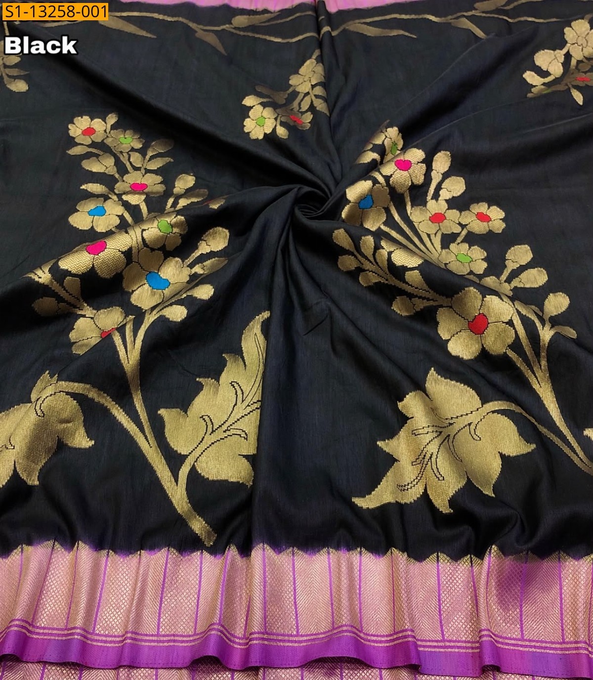 Black Fancy Banarasi Soft Dola Silk Saree