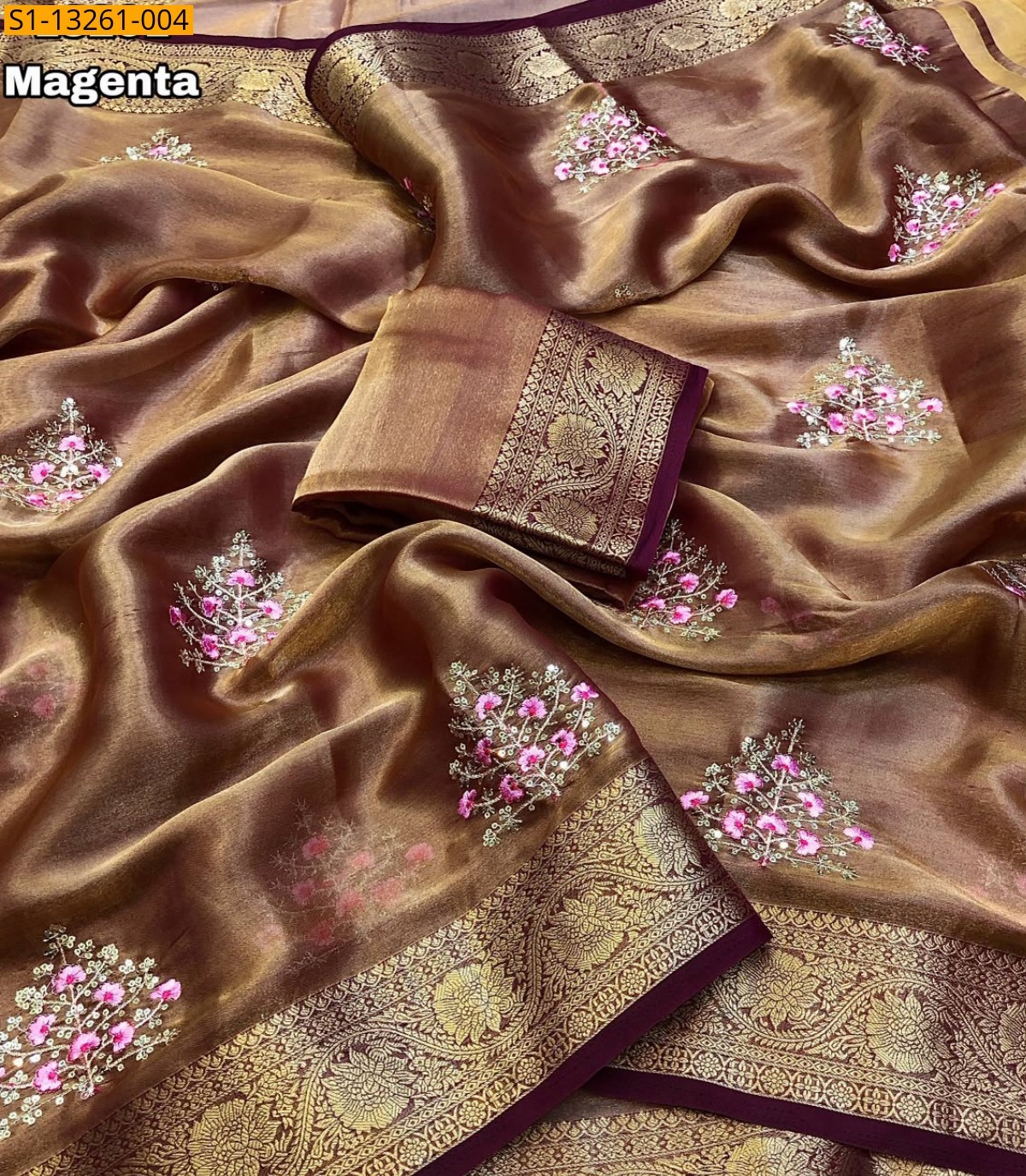 Megenta Fancy Tissue Satin Hand Dyeable Saree