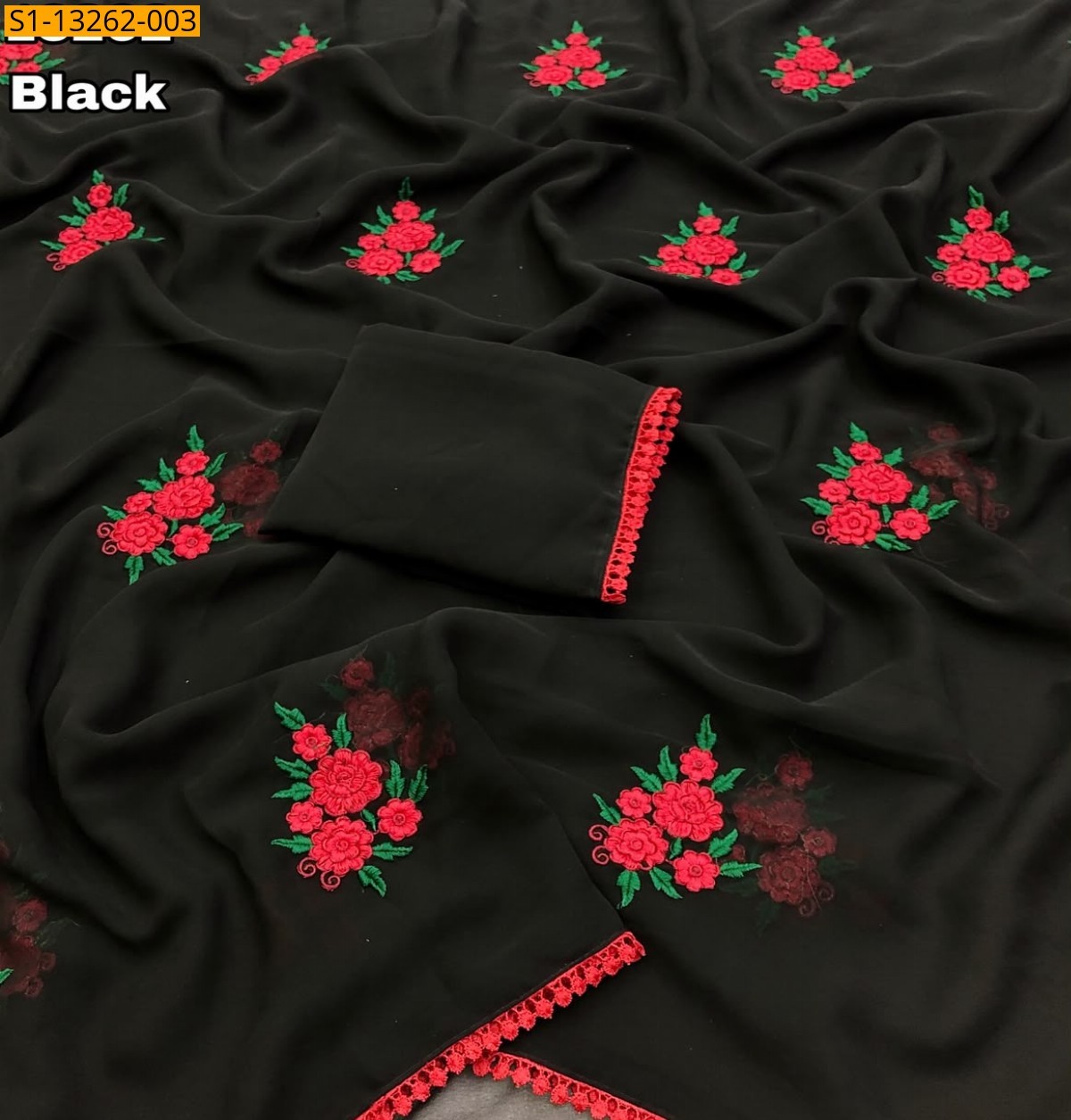 Black Fancy Faux Georgette Embroidery Saree