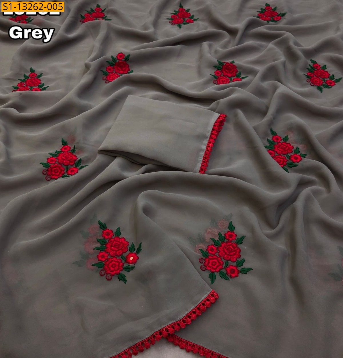 Gray Fancy Faux Georgette Embroidery Saree