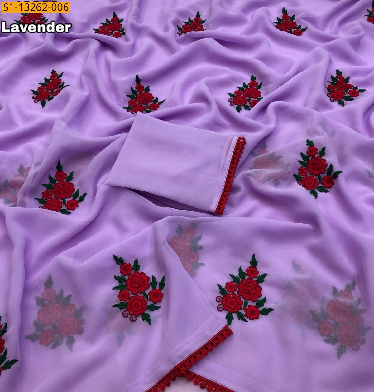 Lavender Fancy Faux Georgette Embroidery Saree