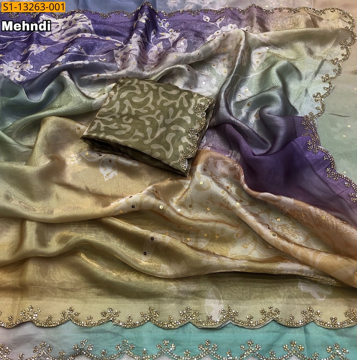 Mehndi Fancy Soft And Smooth Space Silk  Saree