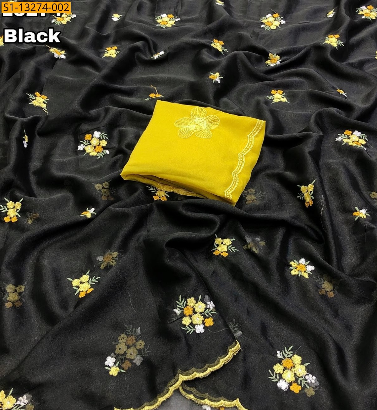 Black Fancy Star Georgette Saree