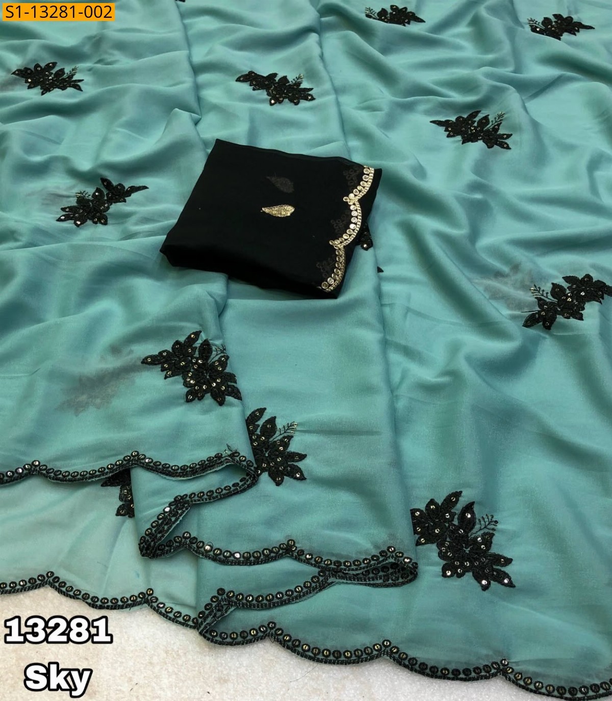 Sky Blue Fancy Star Georgette Saree