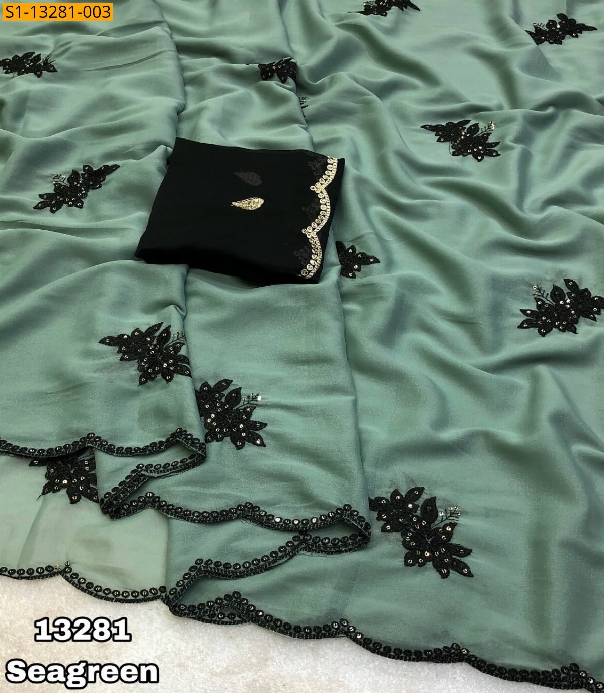 Sea Green Fancy Star Georgette Saree