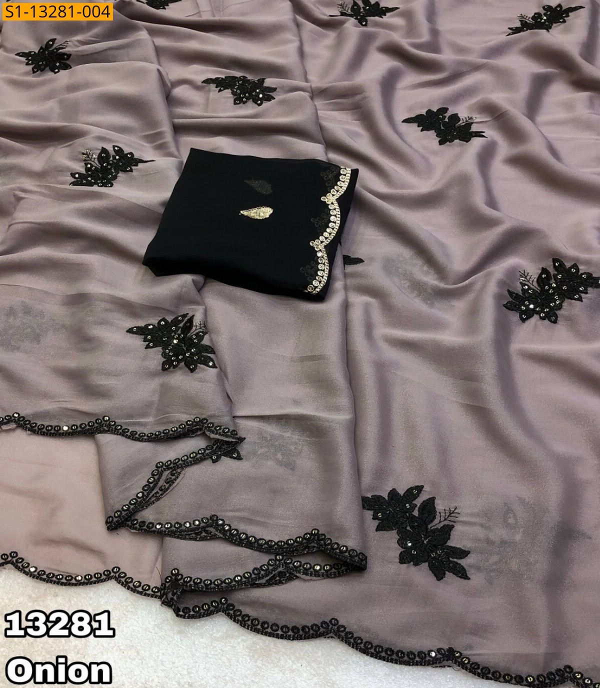Onion Pink Fancy Star Georgette Saree