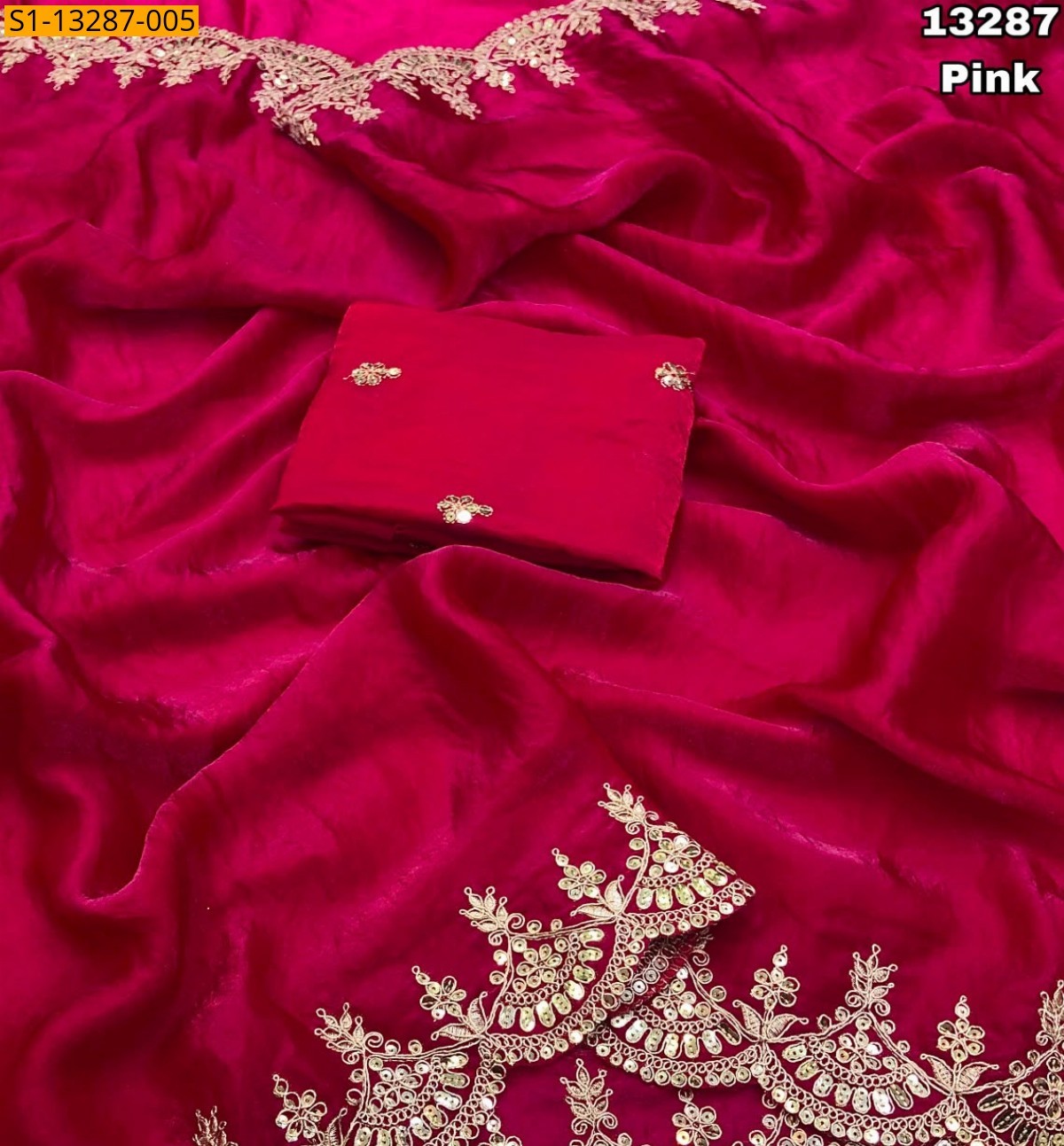 Pink Fancy Space Silk Embroidery Sarees