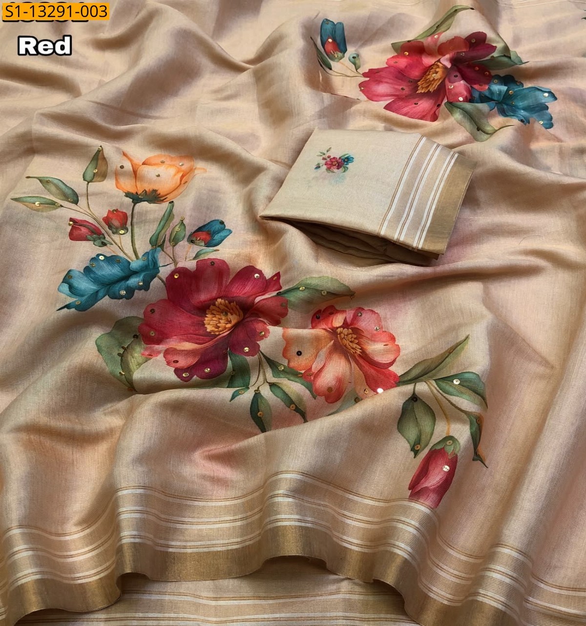 Red Fancy Tissue Silk Saree
