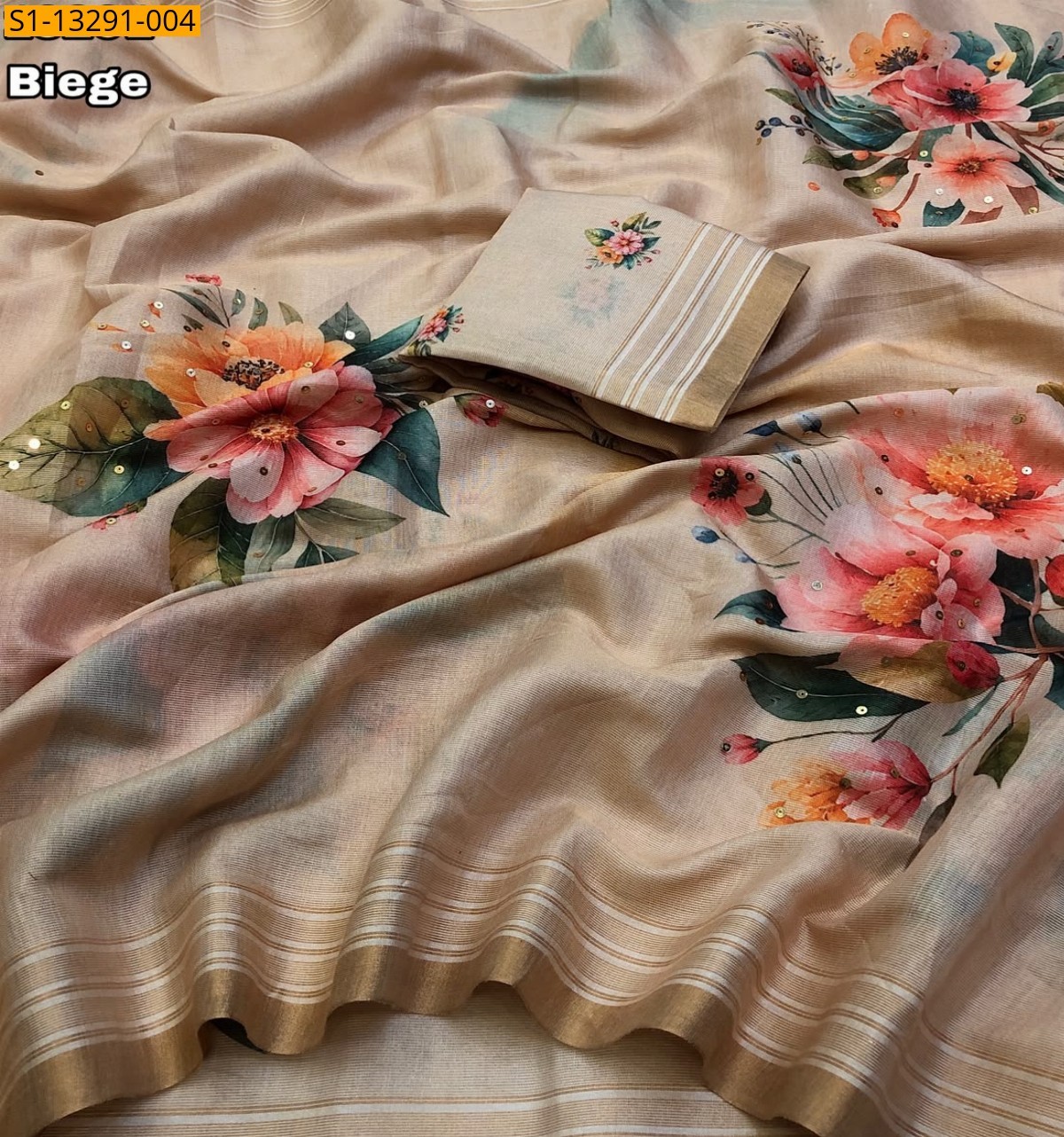 Beige Fancy Tissue Silk Saree