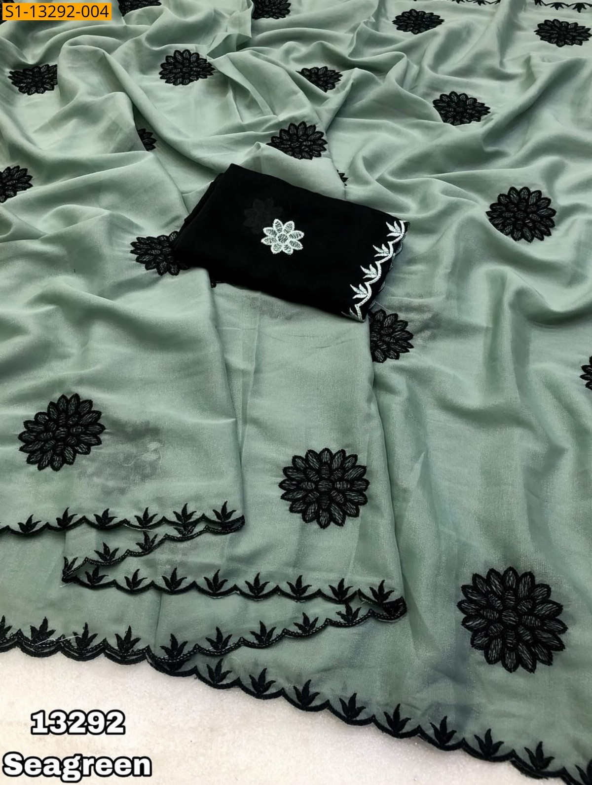 Sea Green Fancy Star Georgette Saree