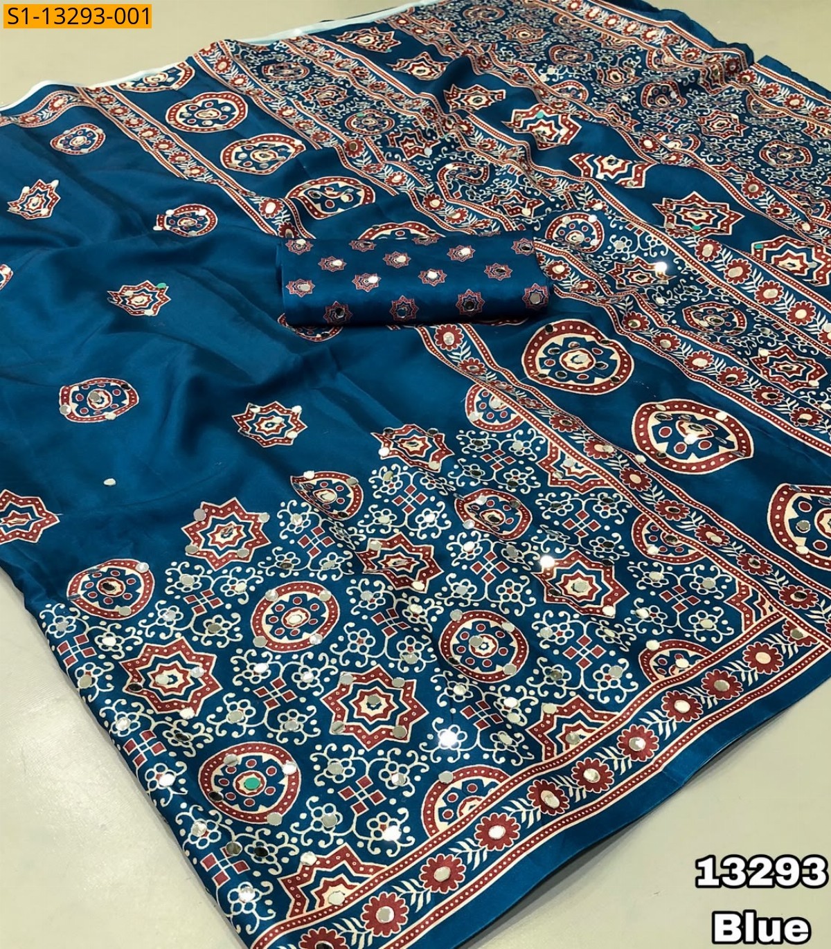 Blue Fancy Satin Crape Silk Sarees