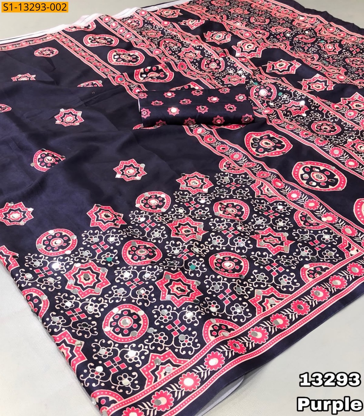 Purple Fancy Satin Crape Silk Sarees