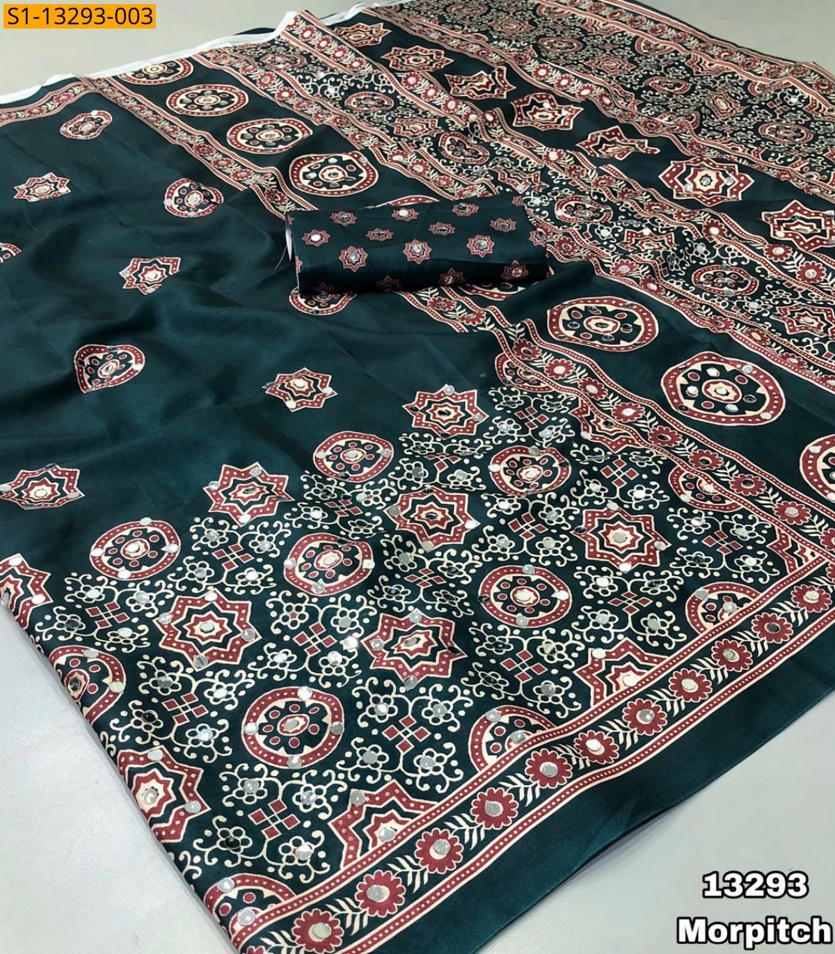 Morpitch Fancy Satin Crape Silk Sarees