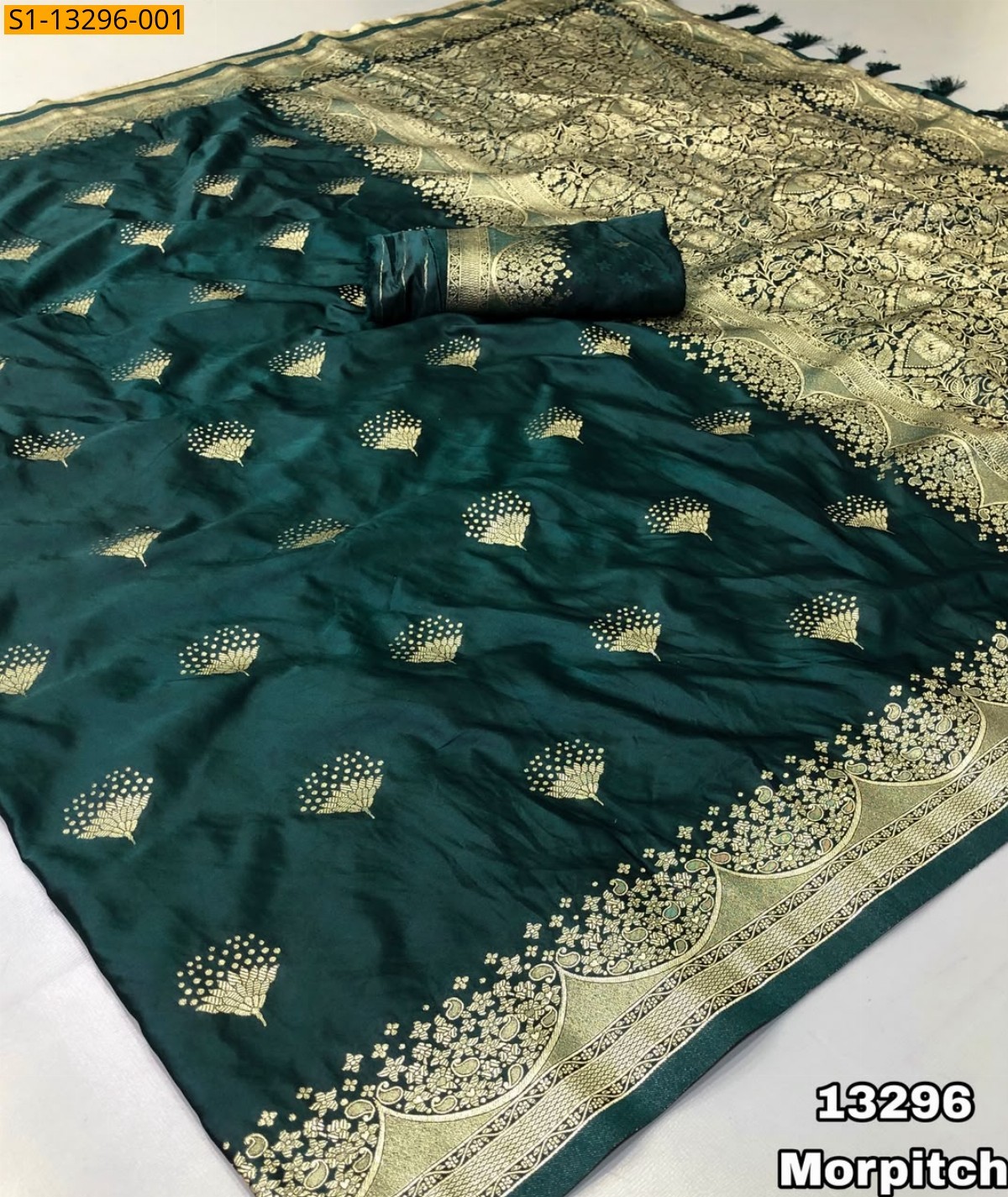 Morpitch Fancy Banarasi Mashroo Katan Satin Silk Saree