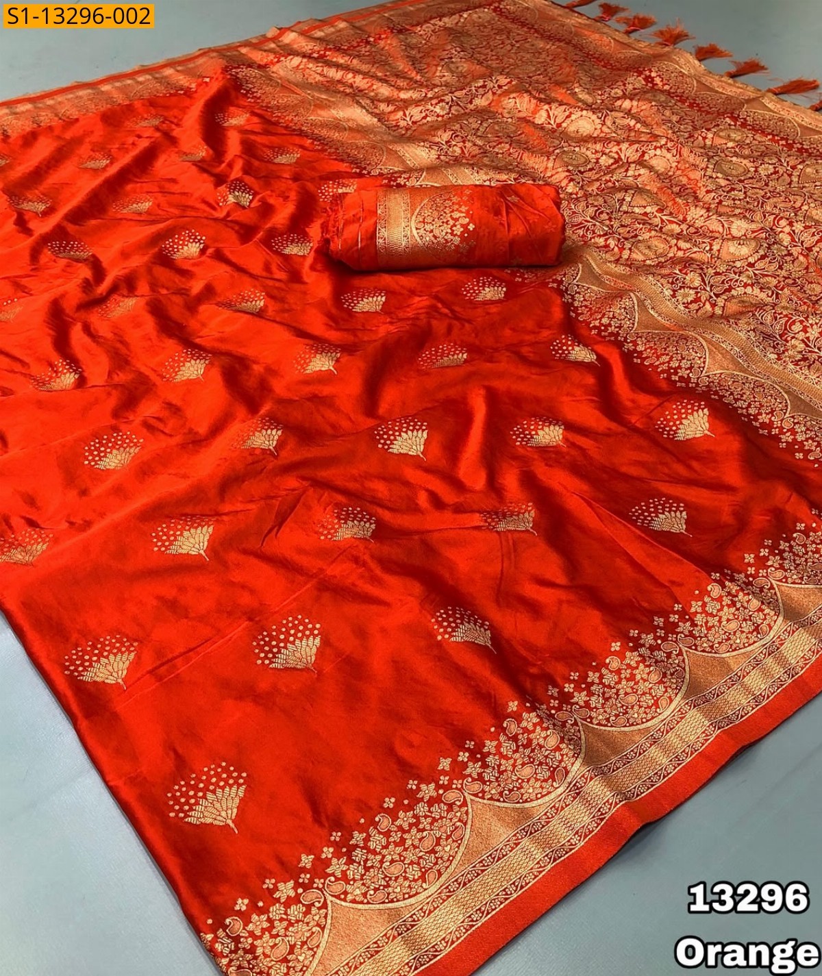 Orange Fancy Banarasi Mashroo Katan Satin Silk Saree