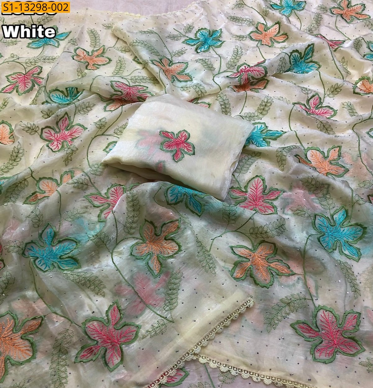 White Fancy Space Silk Saree