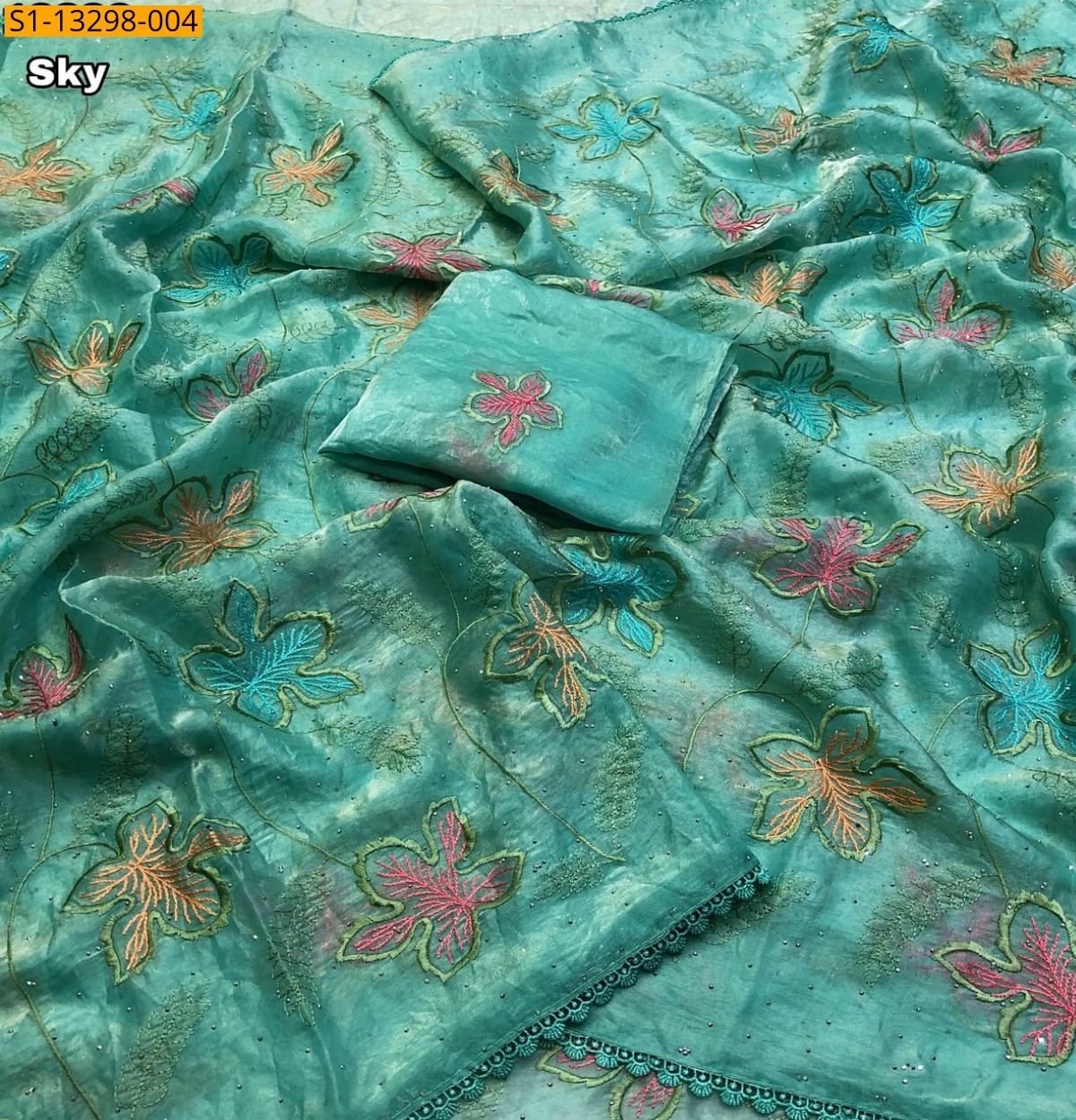 Sky Blue Fancy Space Silk Saree