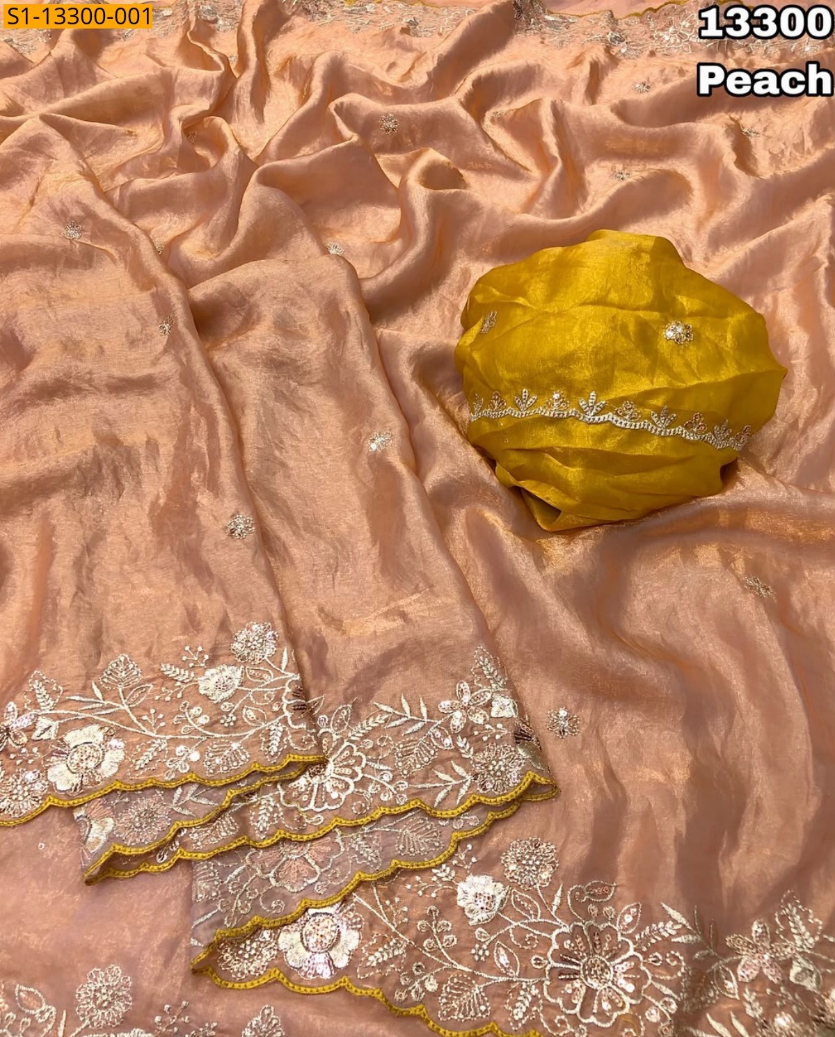 Peach Fancy Space Silk Saree