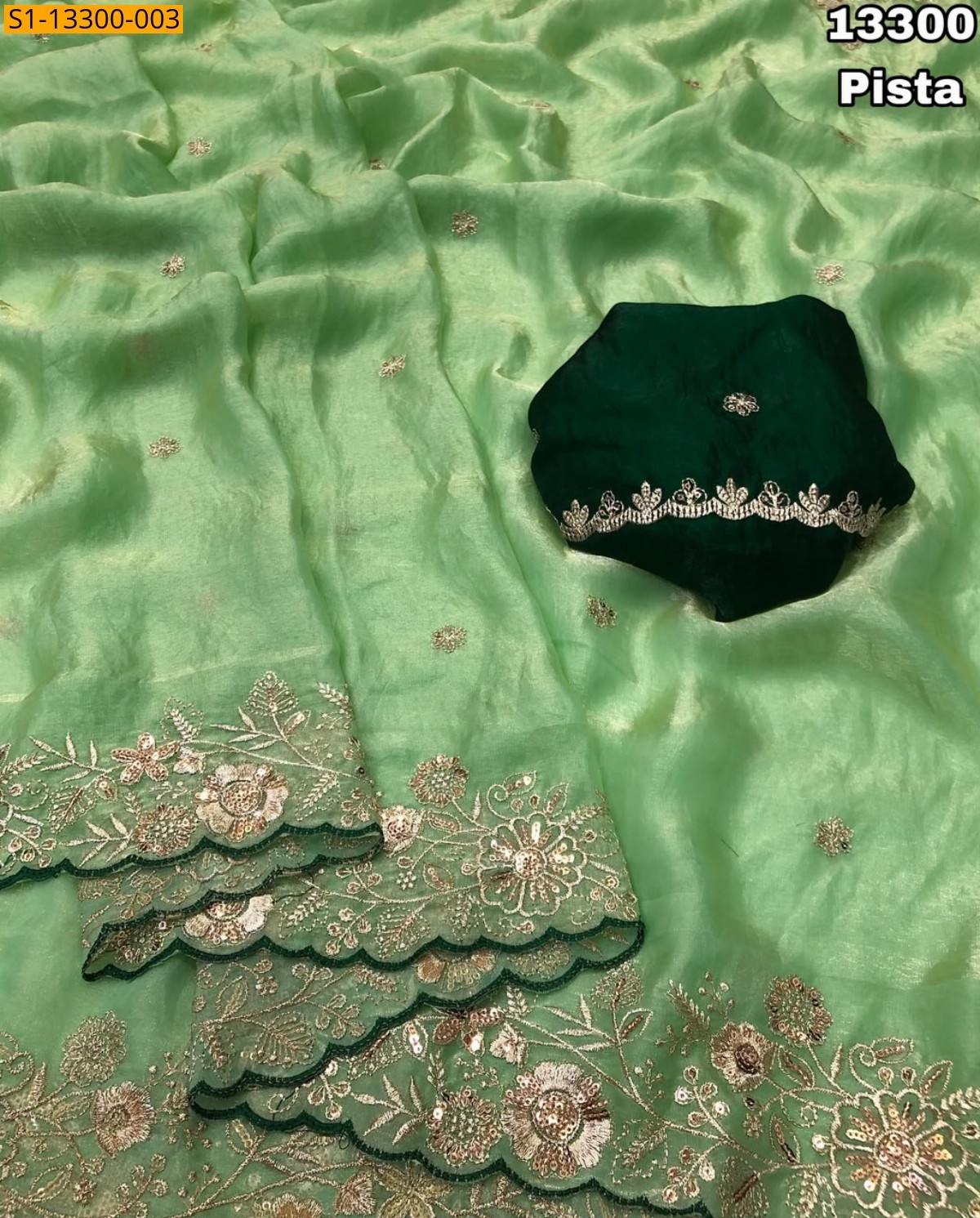 Pista green Fancy Space Silk Saree