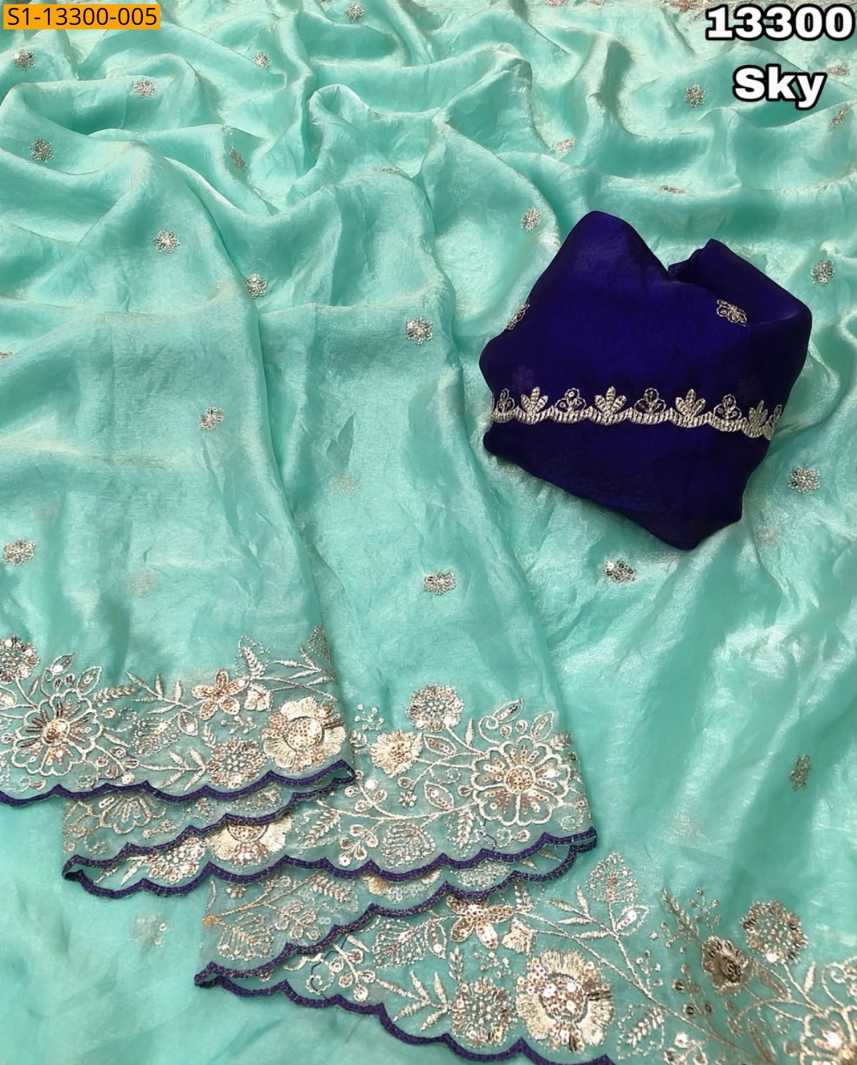 Sky blue Fancy Space Silk Saree