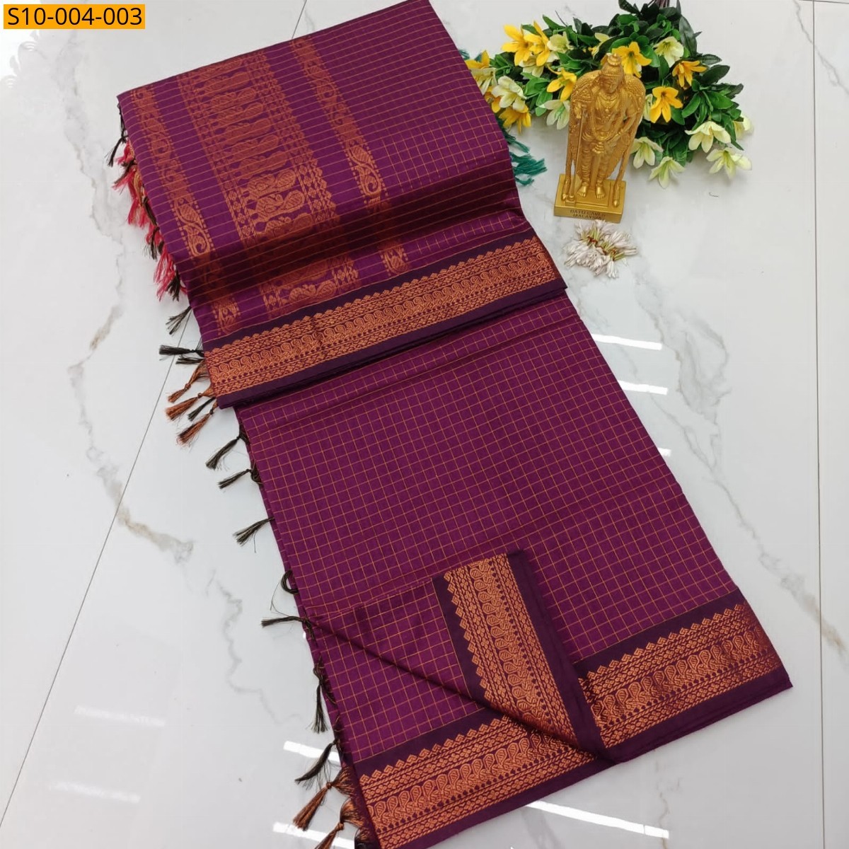 Magenta Fancy Kalyani Cotton Checks Sarees