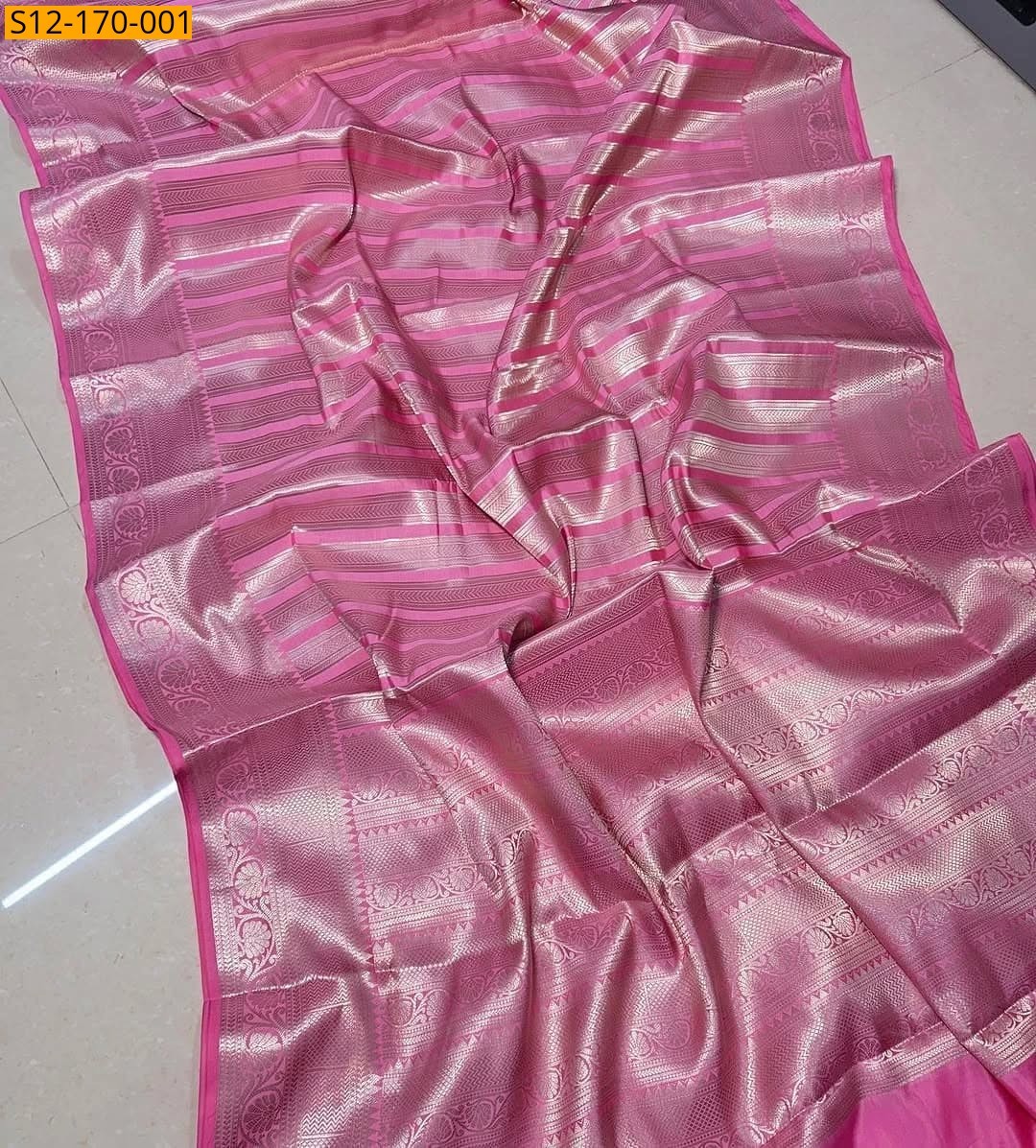 Banarsi semi kataan soft silk Saree - Pink