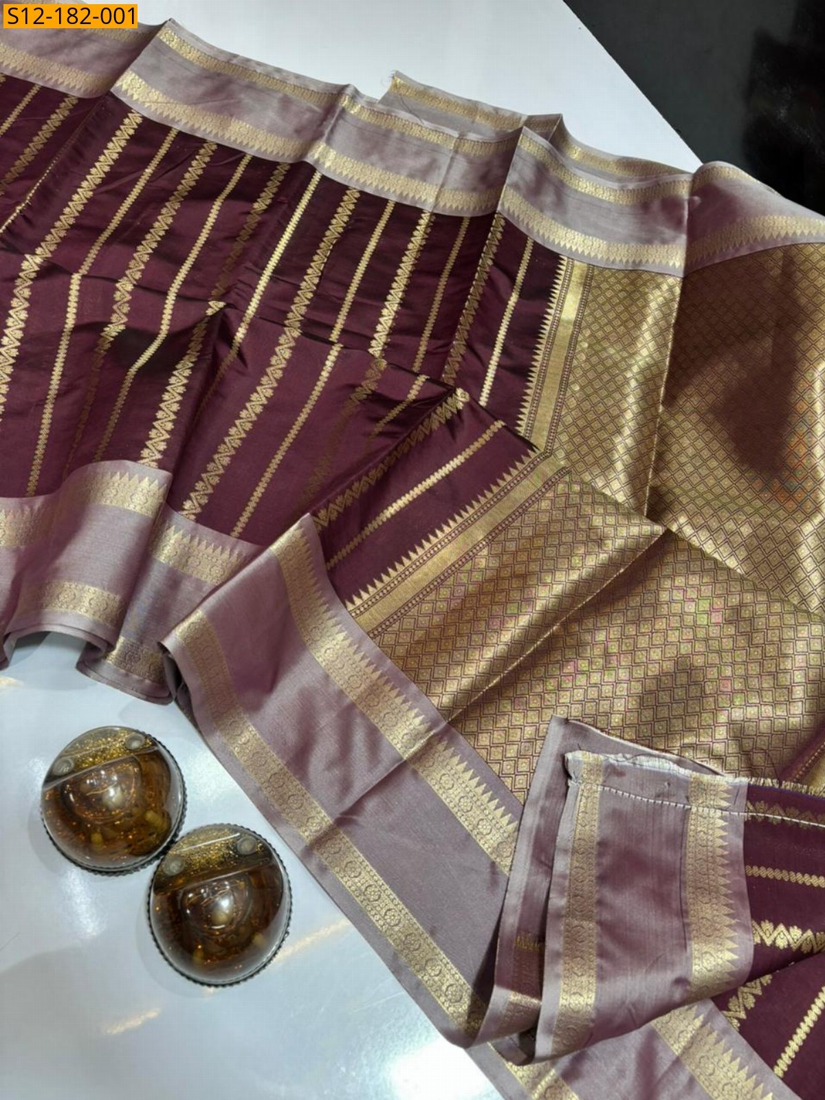 Wine Banarasi semi katan soft silk sarees