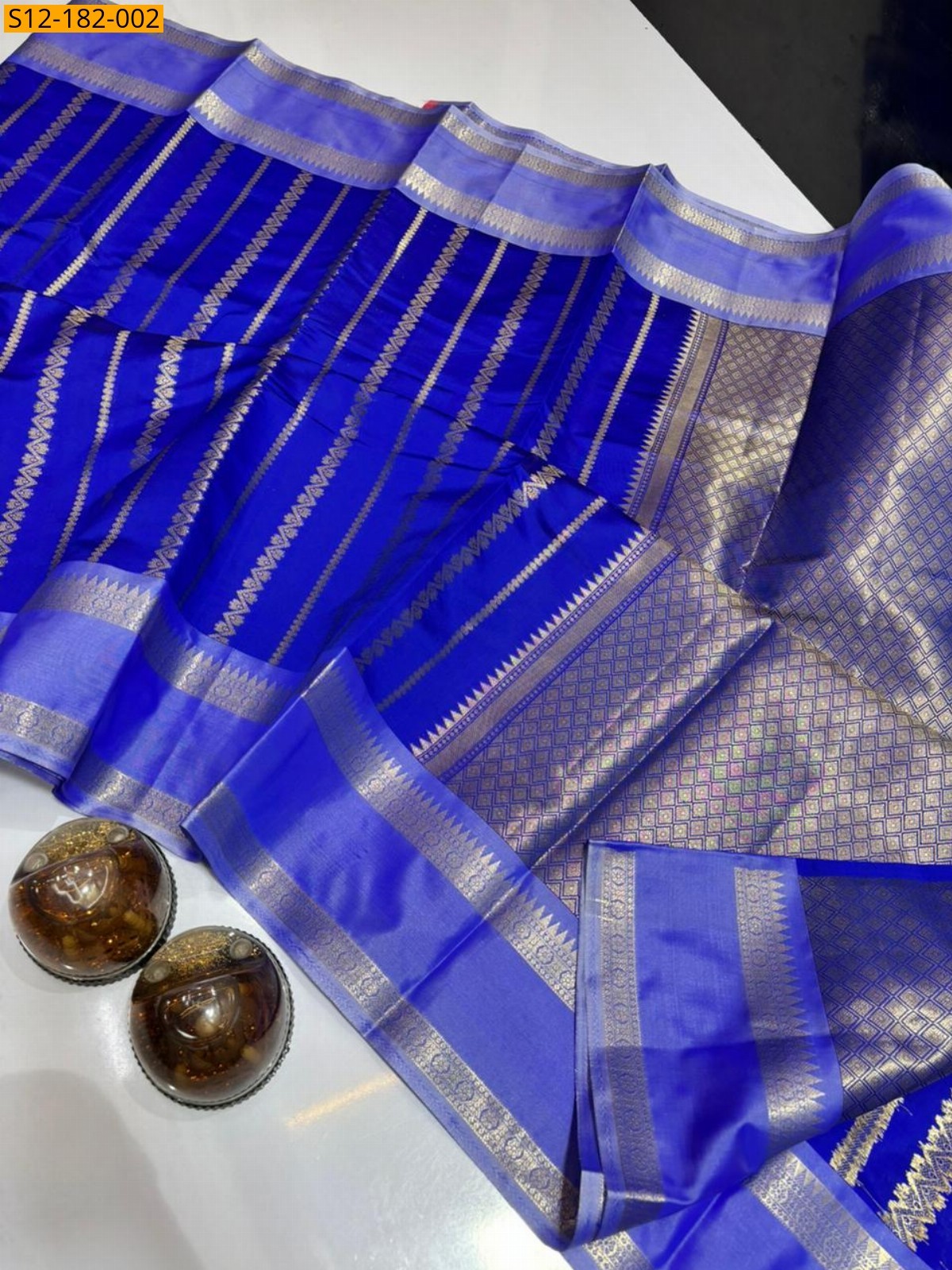 Blue Banarasi semi katan soft silk sarees