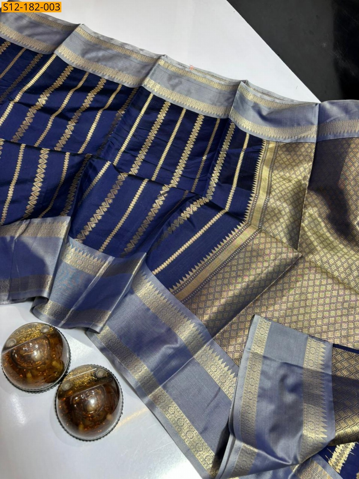 Navy Blue Banarasi semi katan soft silk sarees