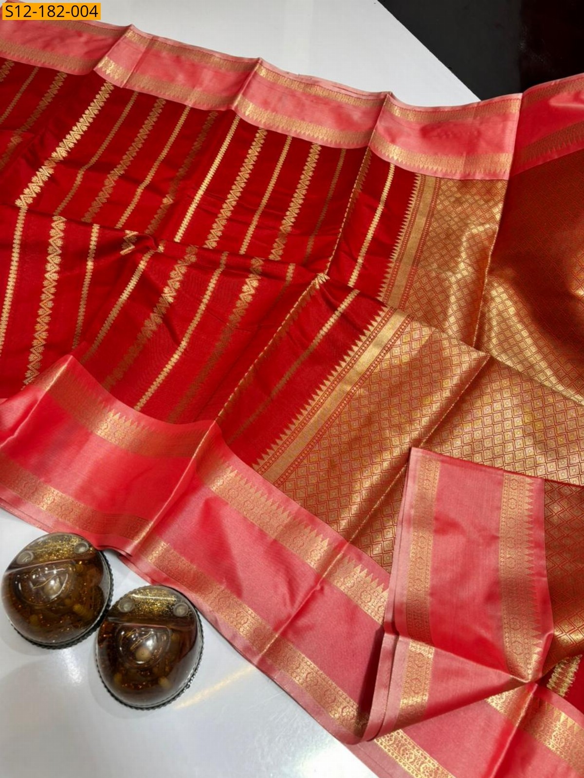 Red Banarasi semi katan soft silk sarees