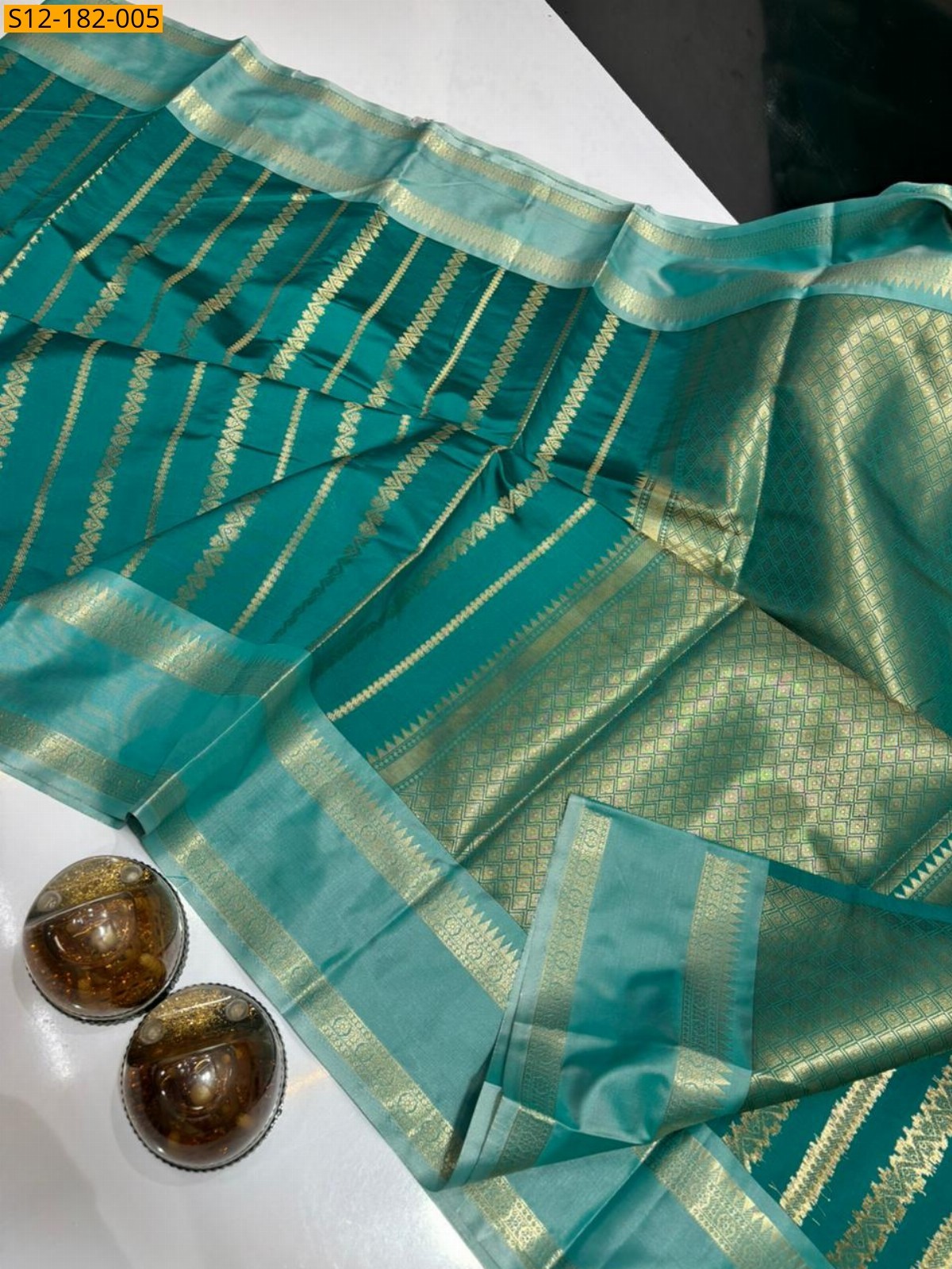 Green Banarasi semi katan soft silk sarees
