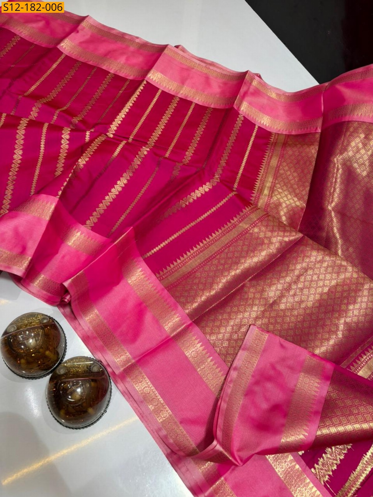Pink Banarasi semi katan soft silk sarees