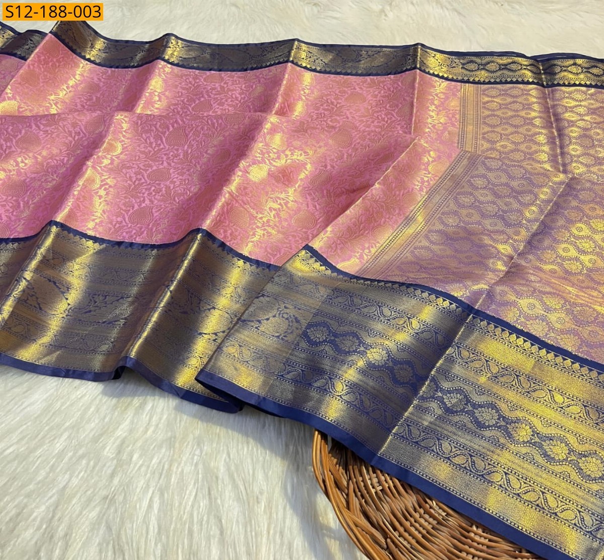 Pink Banarasi semi kataan soft silk Saree