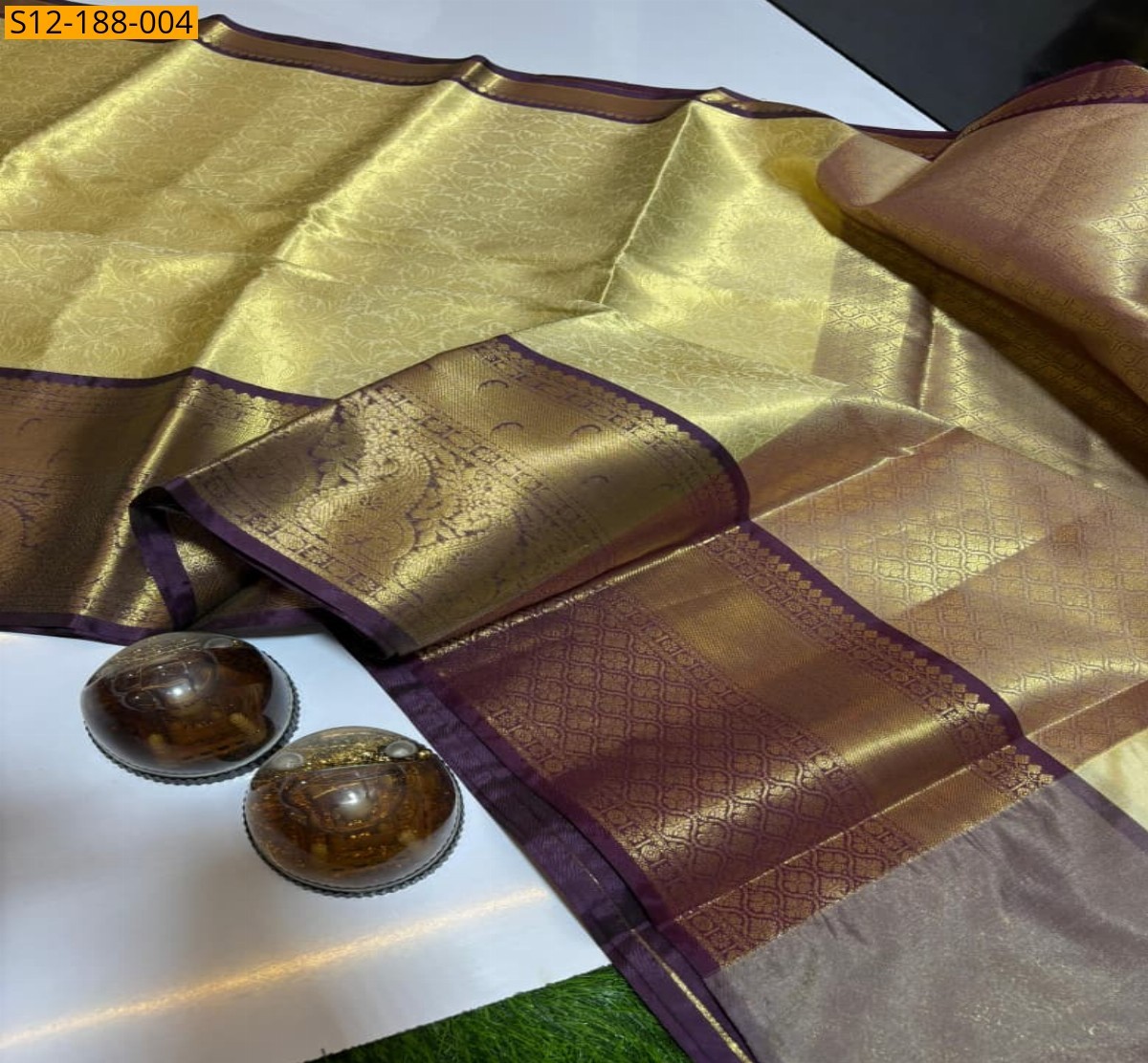 Gold Banarasi semi kataan soft silk Saree
