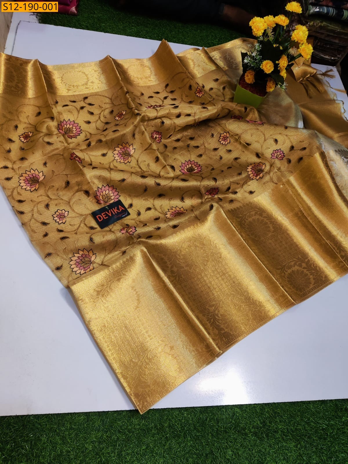 Gold Banarasi soft silk sarees