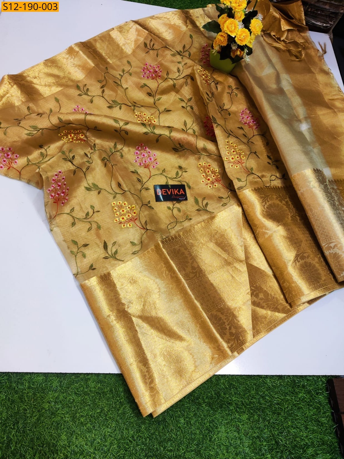 Gold Banarasi soft silk sarees