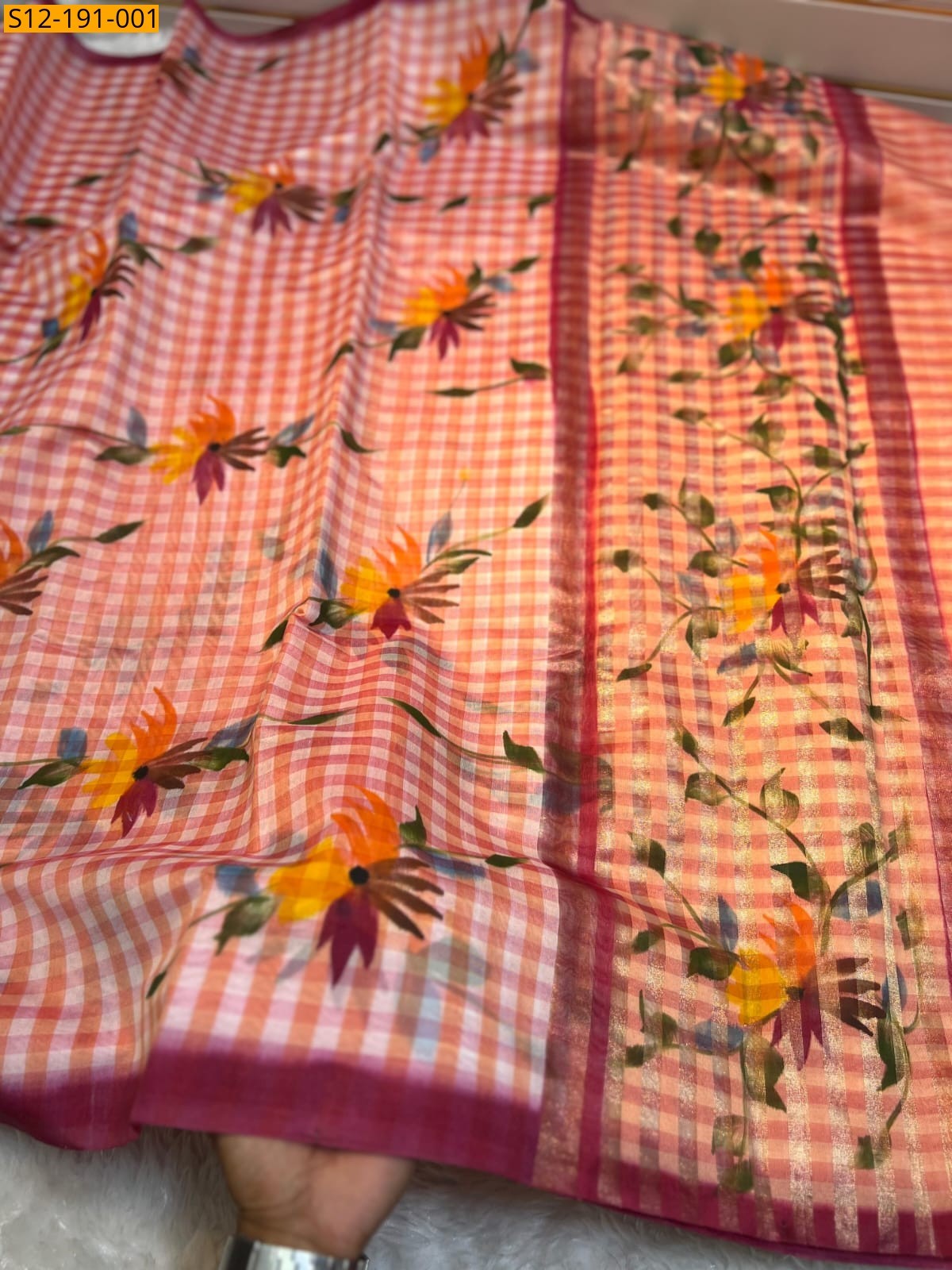 Pink Banarasi cotton printed sarees